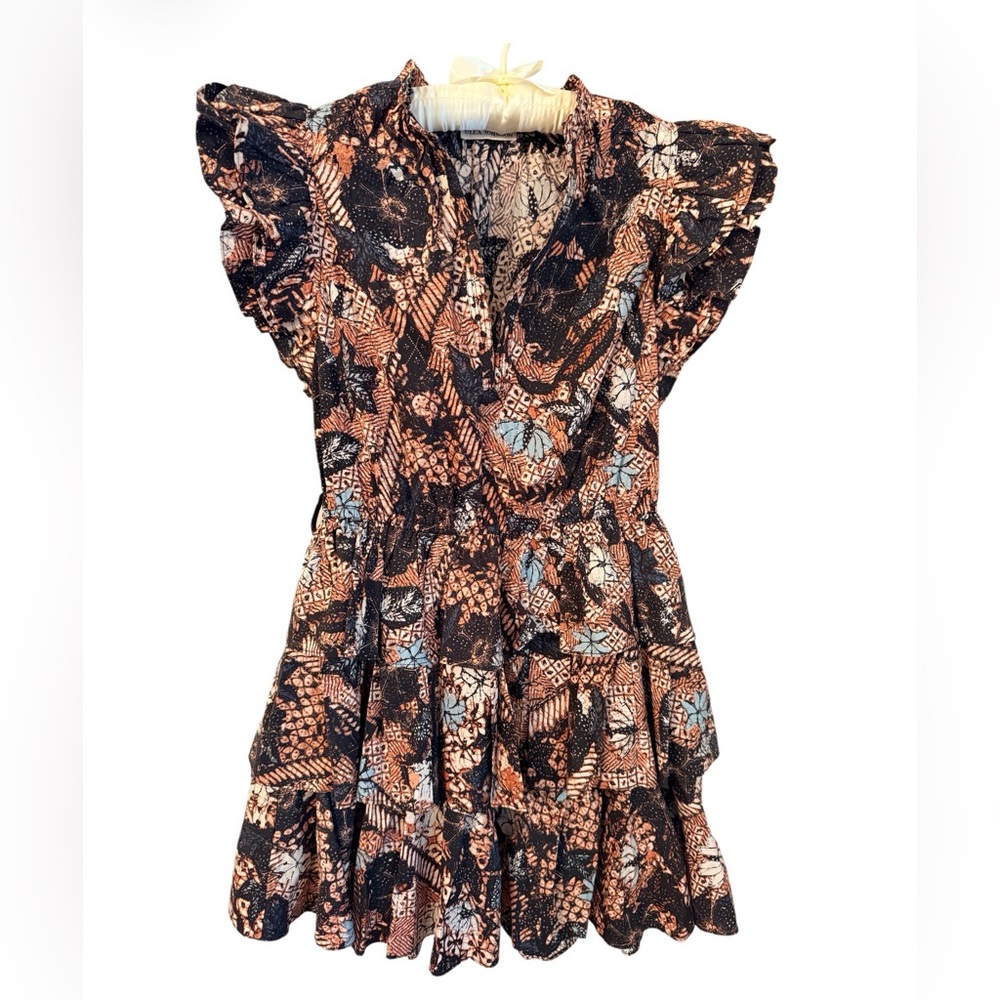 Ulla Johnson Cotton Ruffle Mini Dress Printed Tiered Boho Size 8